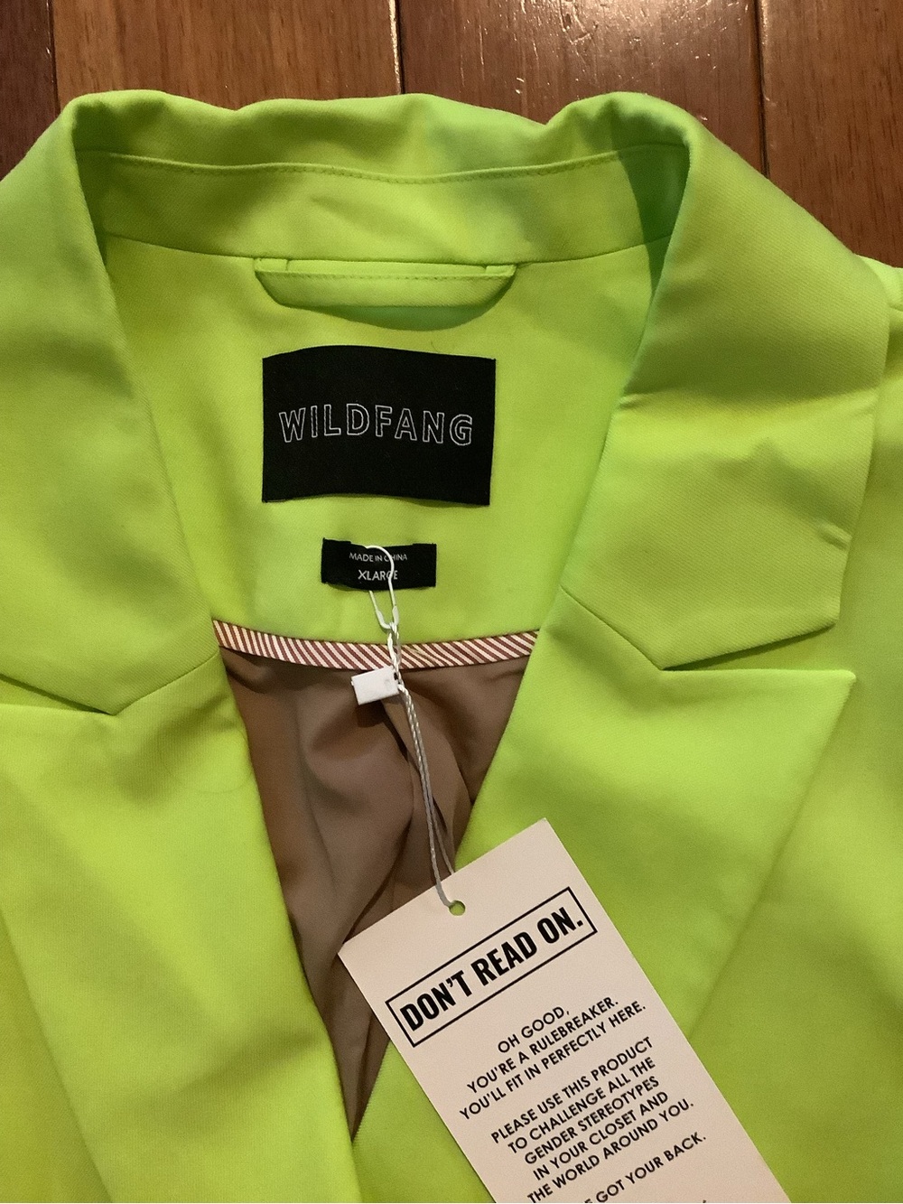 Wildfang Neon Lime Green Blazer Size XLarge New with tag